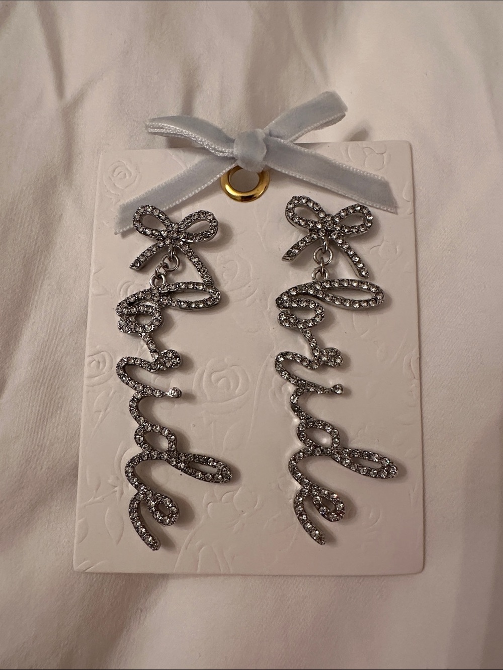Silver Bow Bride Diamond Earrings